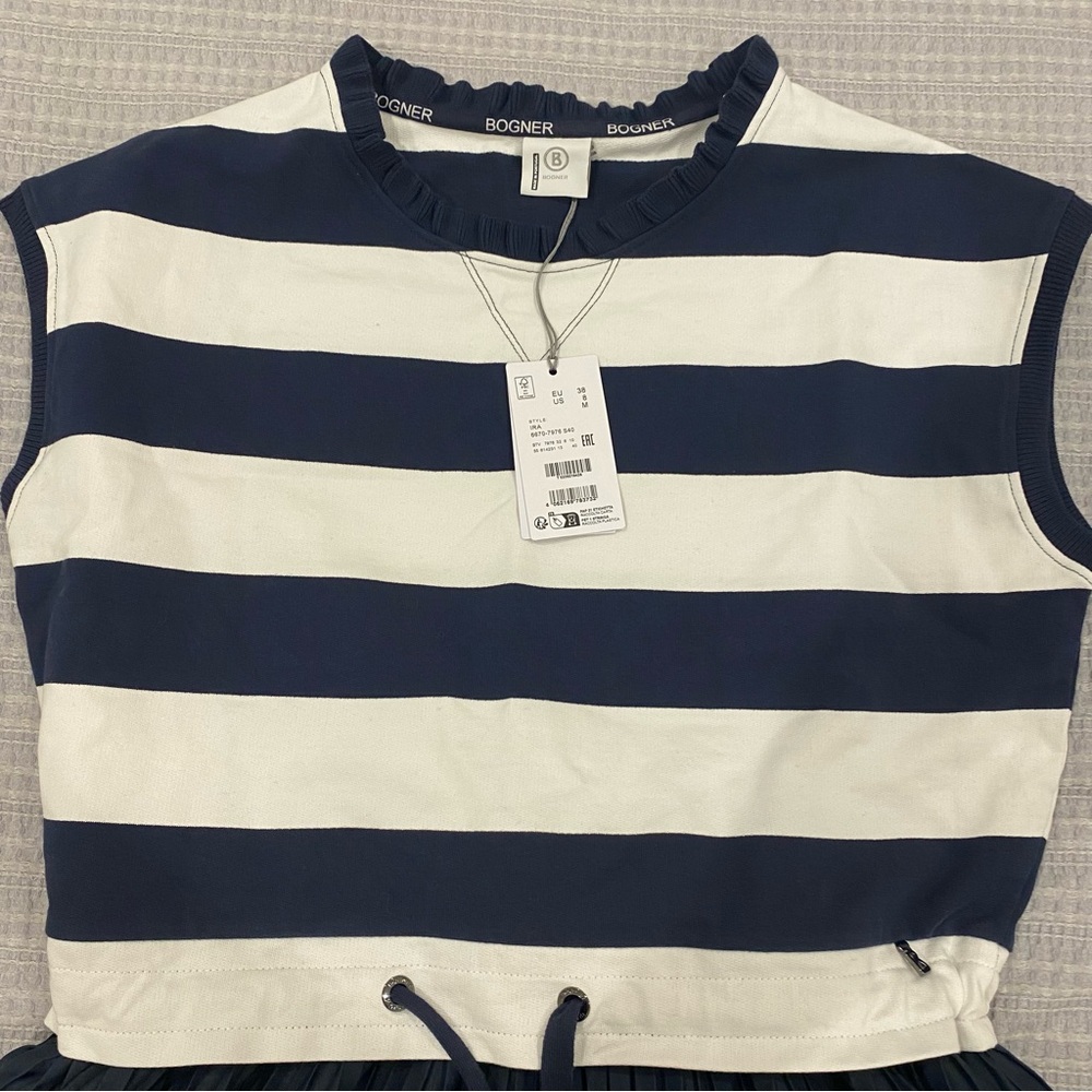 Bogner Women's Blue Striped Ira Dress - Sz Medium (8) - Picture 9 of 16